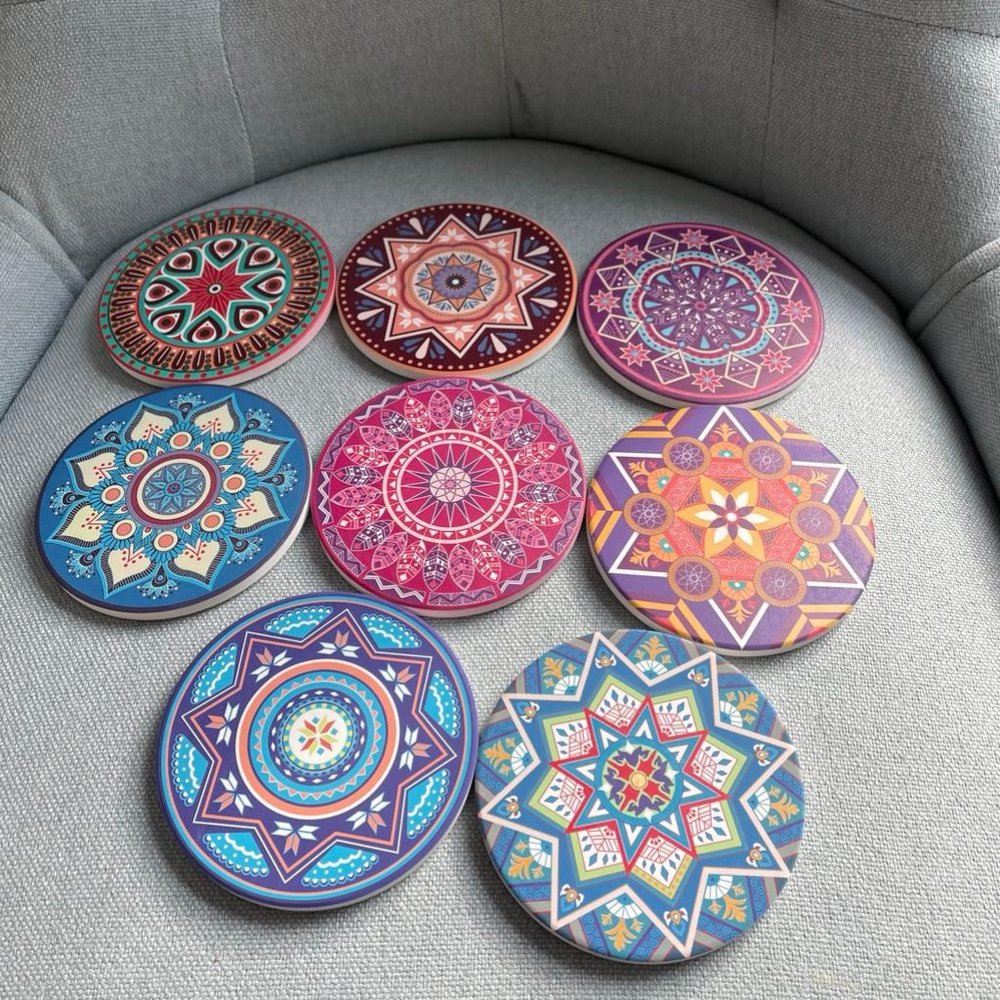 Lifver coasters colorful 8 pieces 4 inch